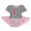 Easter Grey Baby Bodysuit Light Pink Pettiskirt & 1st Sparkle Light Pink Birthday Number Grey Rabbit Print JS4324